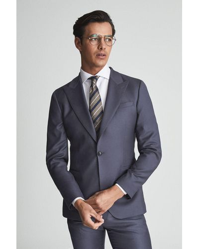 Reiss Hiked - Airforce Blue Single Breasted Wool Blazer, 42r