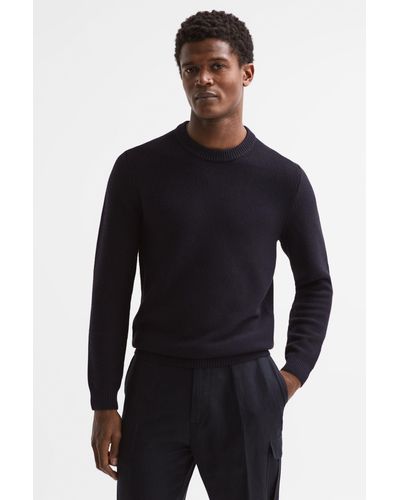 Reiss Cole - Navy Ribbed Crew Neck Sweater, M - Blue