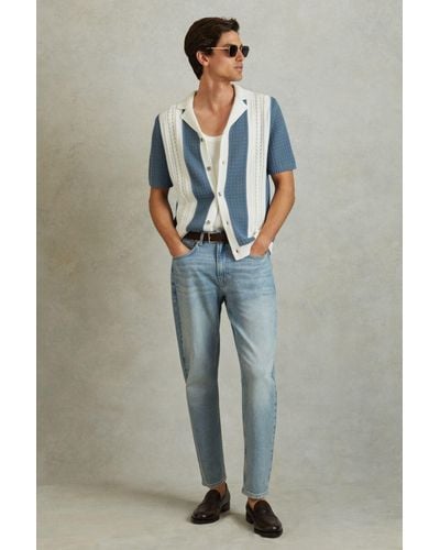 Reiss Nicoli - Blue/white Crochet Striped Cuban Collar Shirt - Gray