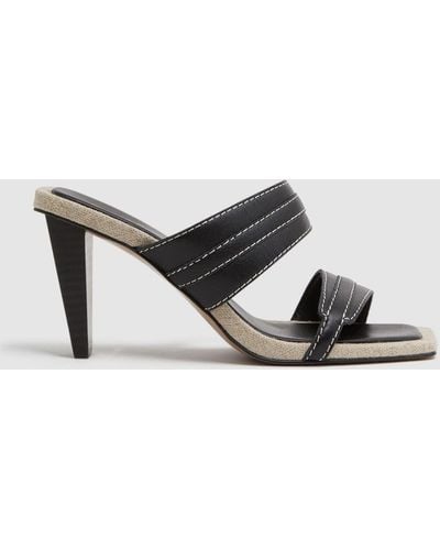Reiss Ruby - Black Leather Strap Heeled Mules - White