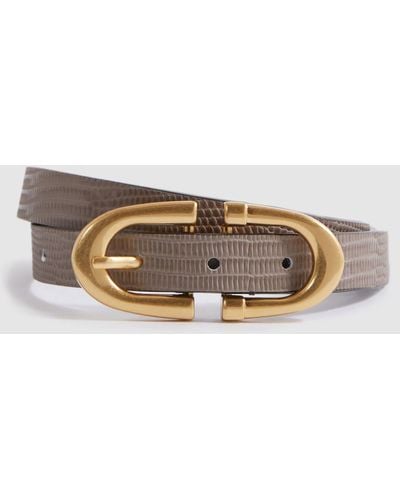 Reiss Bailey - Taupe Horseshoe Buckle Leather Belt, S - Gray