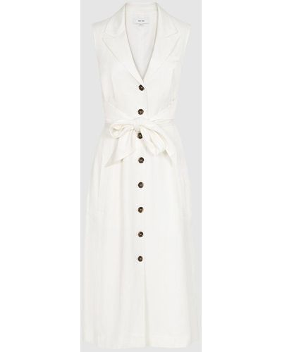 Reiss Rosalind - Linen Blend Belted Midi Dress - White