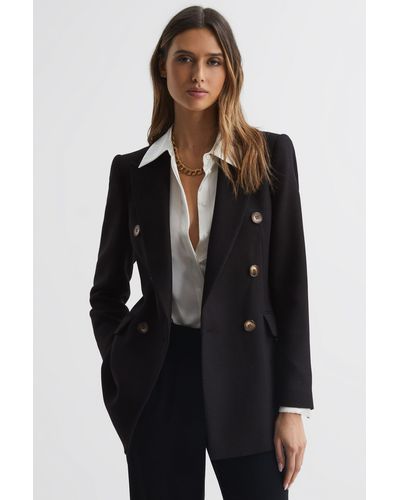Reiss Laura - Black Double Breasted Twill Blazer, Us 14