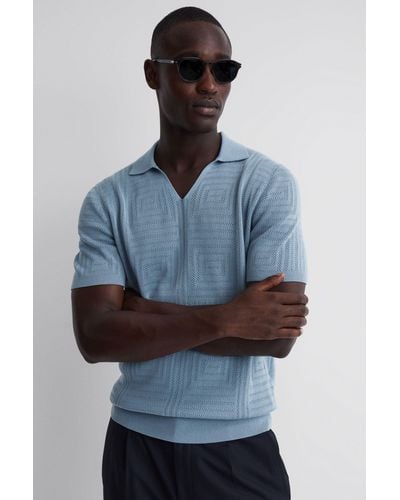 Reiss Thames - Porcelain Blue Slim Fit Knitted Cotton Shirt - Gray