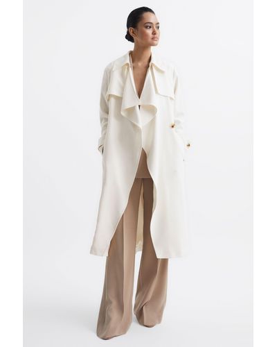 Reiss Eden - White Belted Trench Coat, Us 4 - Natural