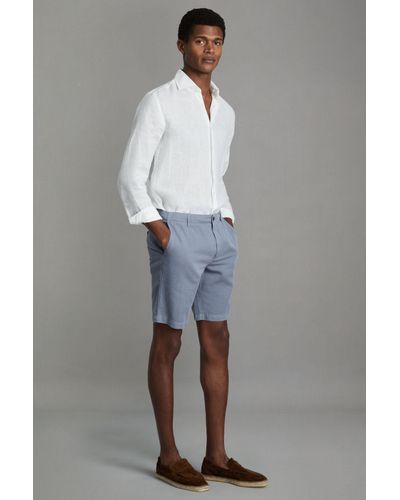Reiss Ezra - Airforce Blue Cotton Blend Internal Drawstring Shorts - Gray