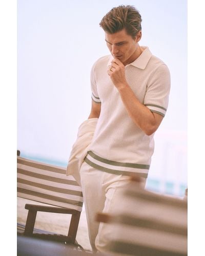 Reiss Quinn - White/sage | Ché Knitted Half-button Polo Shirt, S - Pink