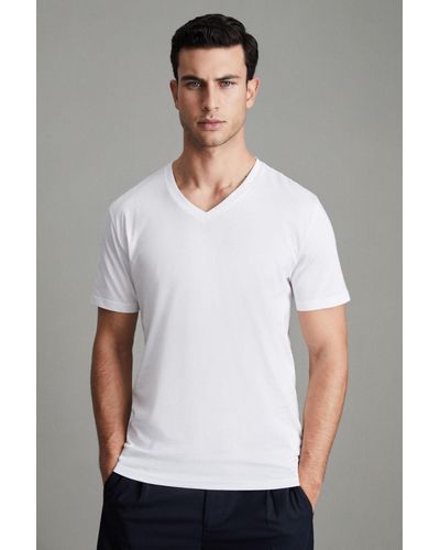 Reiss Dayton - White Cotton V-neck T-shirt, L