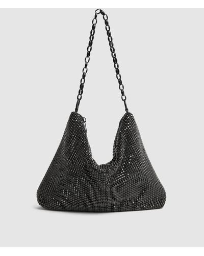 Reiss Trinity - Black Draped Crystal Handbag, One