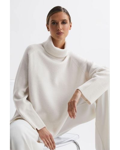 Reiss Edina - Cream Relaxed Cashmere Funnel Neck Sweater - Natural