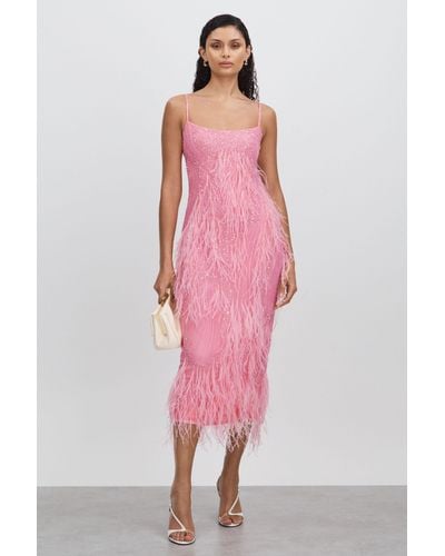 Rachel Gilbert Rachel Sequin Feather Midi Dress - Pink