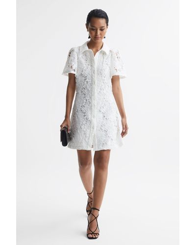 LEO LIN Lace Shirt Mini Dress - White