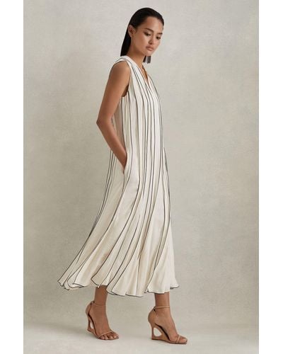 Reiss Sarah - Ivory Contrast Ruffle Midi Dress, Us 12 - Natural