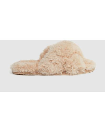 Reiss Aspen - Nude Faux Fur Slippers - Natural
