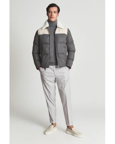 Reiss Ball - Gray Leather-trimmed Quilted Jacket, Uk X-large