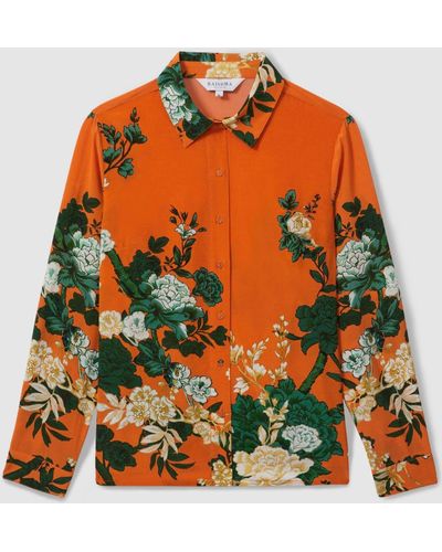 Raishma Silk Printed Button-through Shirt - Orange