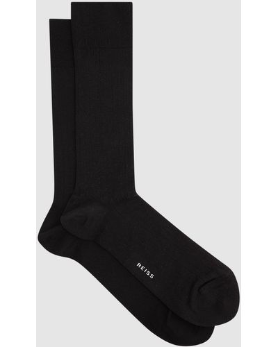 Reiss Fela - Black Ribbed Socks, Uk L/xl
