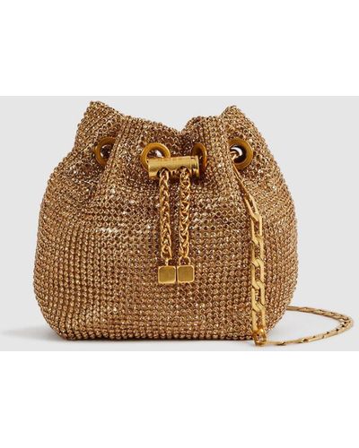 Reiss Demi - Gold Crystal Mini Bucket Bag, One - Natural