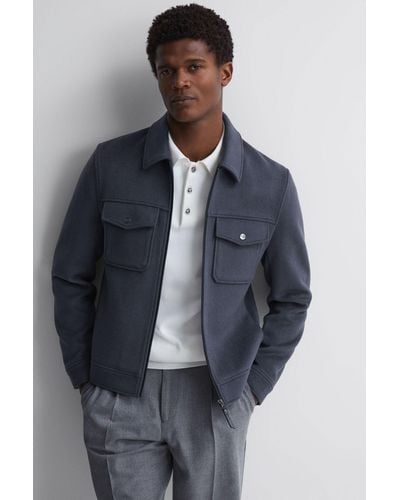Reiss Peridoe - Airforce Blue Wool Zip Through Jacket, S