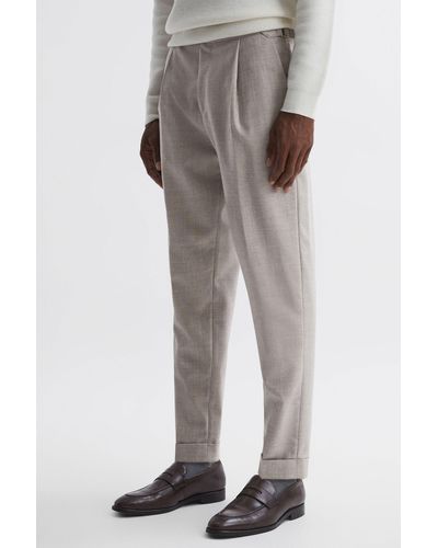 Reiss Beadnell - Oatmeal Slim Fit Brushed Wool Pants - Gray