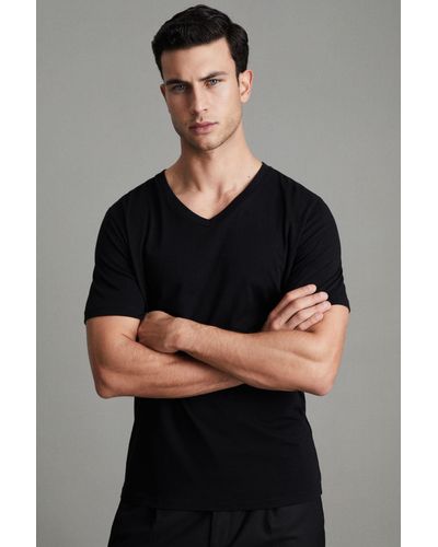 Reiss Dayton - V-neck Short Sleeve T-shirt - Black