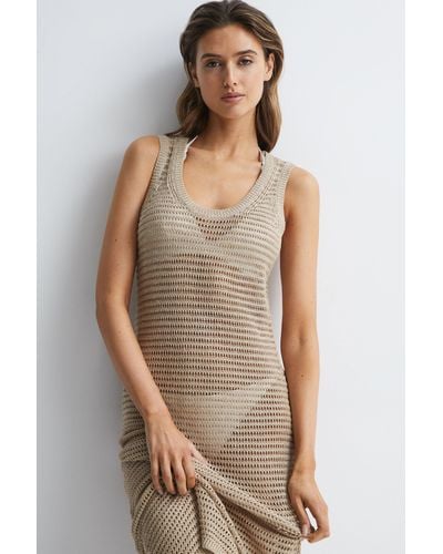 Reiss Avene - Neutral Knitted Bodycon Midi Dress, L - Brown