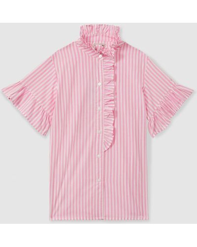 MILLE Cotton Bell Sleeve Ruffle Top - Pink