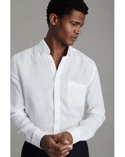 Reiss Queens - White Linen Button-down Collar Shirt
