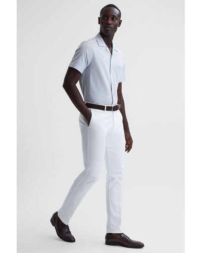 Reiss Saka - Blue/white Cuban Collar Striped Short Sleeve Shirt
