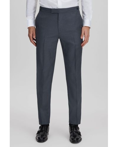 Reiss Humble - Airforce Blue Slim Fit Wool Side Adjuster Pants