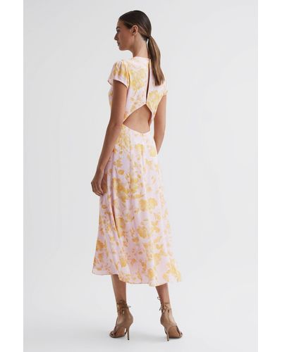 Reiss Livia - Pink/yellow Livia Petite Floral Cut-out Back Midi Dress, Us 8