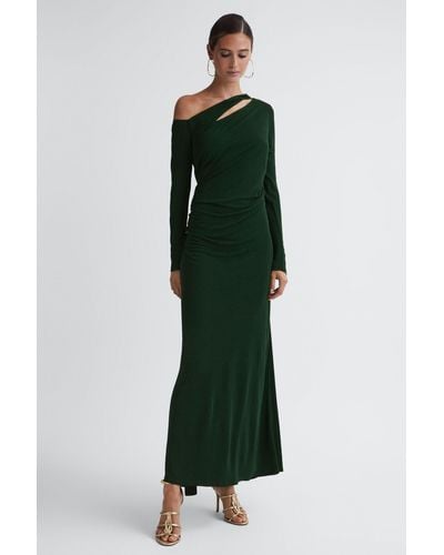 Reiss Delphine - Green Off-the-shoulder Cut-out Maxi Dress