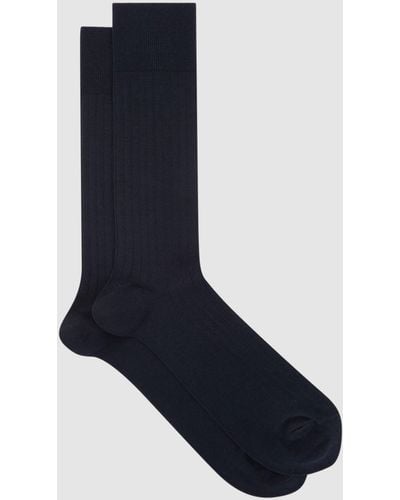 Reiss Fela - Navy Ribbed Socks, Uk L/xl - Blue