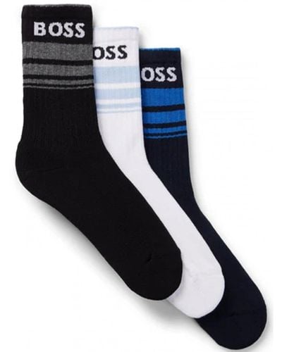 BOSS 3 Pack Ribbed Stripe Socks Blue/black/