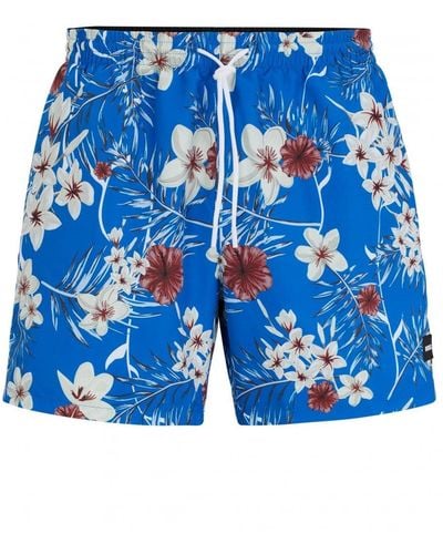 BOSS Piranha Tropical Print Swim Shorts - Blue