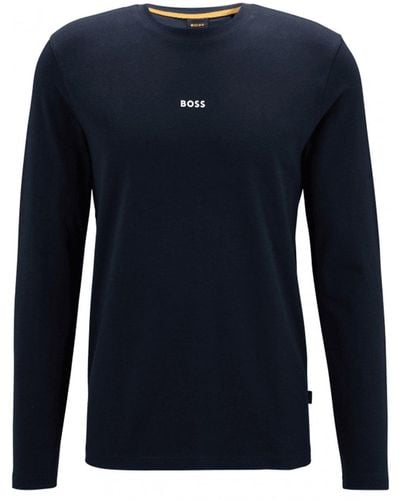 BOSS Tchark Long Sleeved Logo T-shirt Dark - Blue