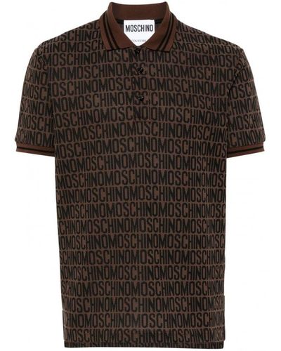 Moschino Jacquard All Over Logo Polo Shirt Brown - Black