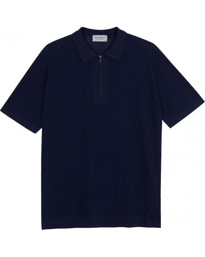 John Smedley Sandbanks Quarter Zip Polo Shirt French Navy - Blue