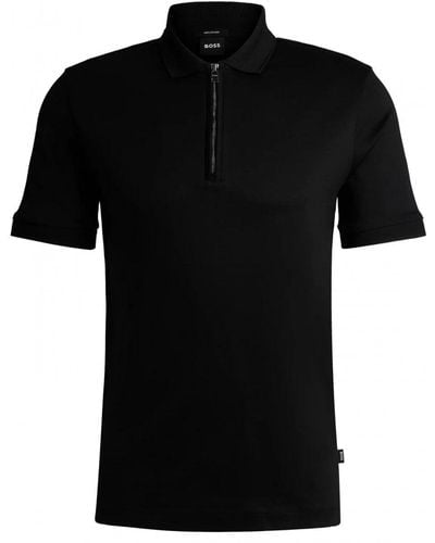 BOSS Polston 11 Zip Polo Shirt - Black
