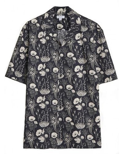 Sunspel Katie Scott Floral Print Shirt - Black