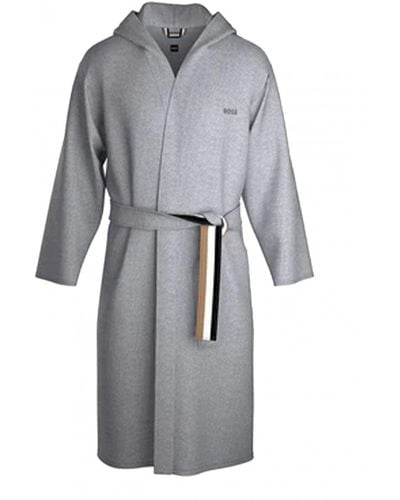 BOSS Terry Strip Dressing Gown - Grey