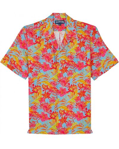 Vilebrequin Tahiti Flowers Bowling Shirt Multi Blue Red