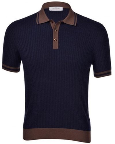 Gran Sasso Ribbed Polo Shirt Navy - Blue