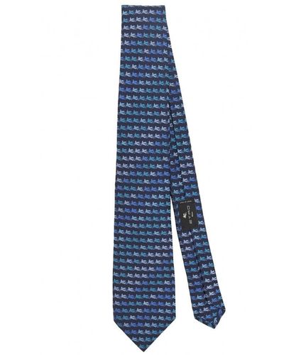 Etro Micro Pegaso Silk Tie - Blue