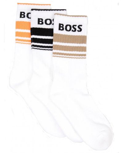 BOSS 3 Pack Ribbed Stripe Socks - White