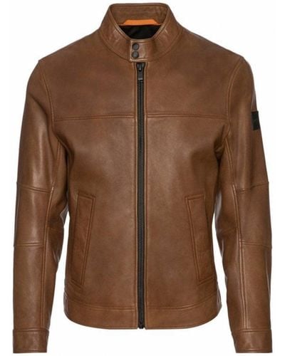 BOSS Josep Slim Fit Leather Jacket - Brown