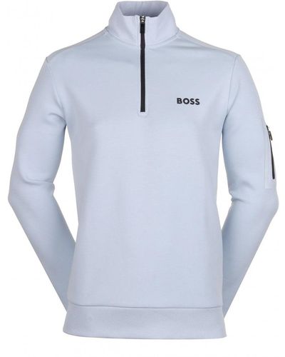 BOSS Sweat 1 Quarter Zip Sweatshirt Pale - Blue