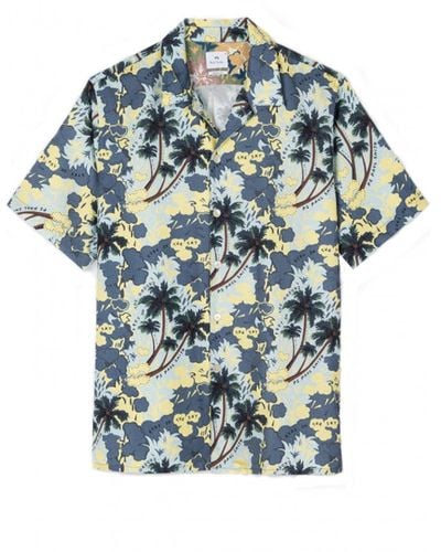 Paul Smith Tropical Print Short Sleeve Shirt - Blue
