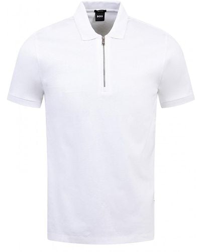 BOSS Polston 11 Zip Polo Shirt - White