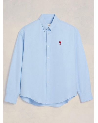 Ami Paris Heart Logo Oxford Shirt Sky - Blue